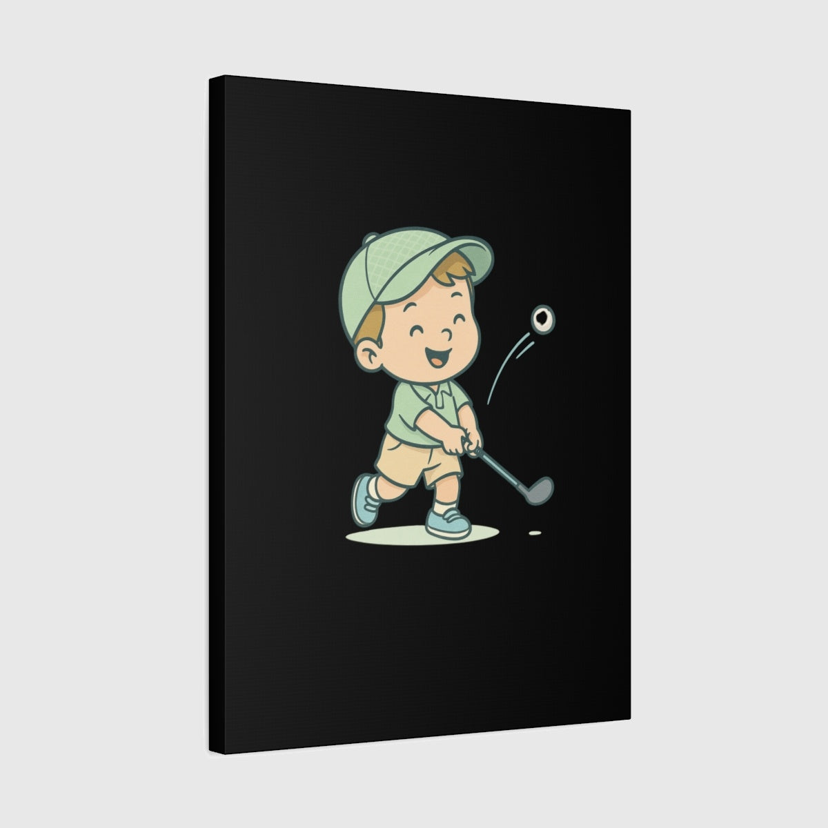 Happy Boy Golfer - Canvas Wall Art - Black - 18×24 - front