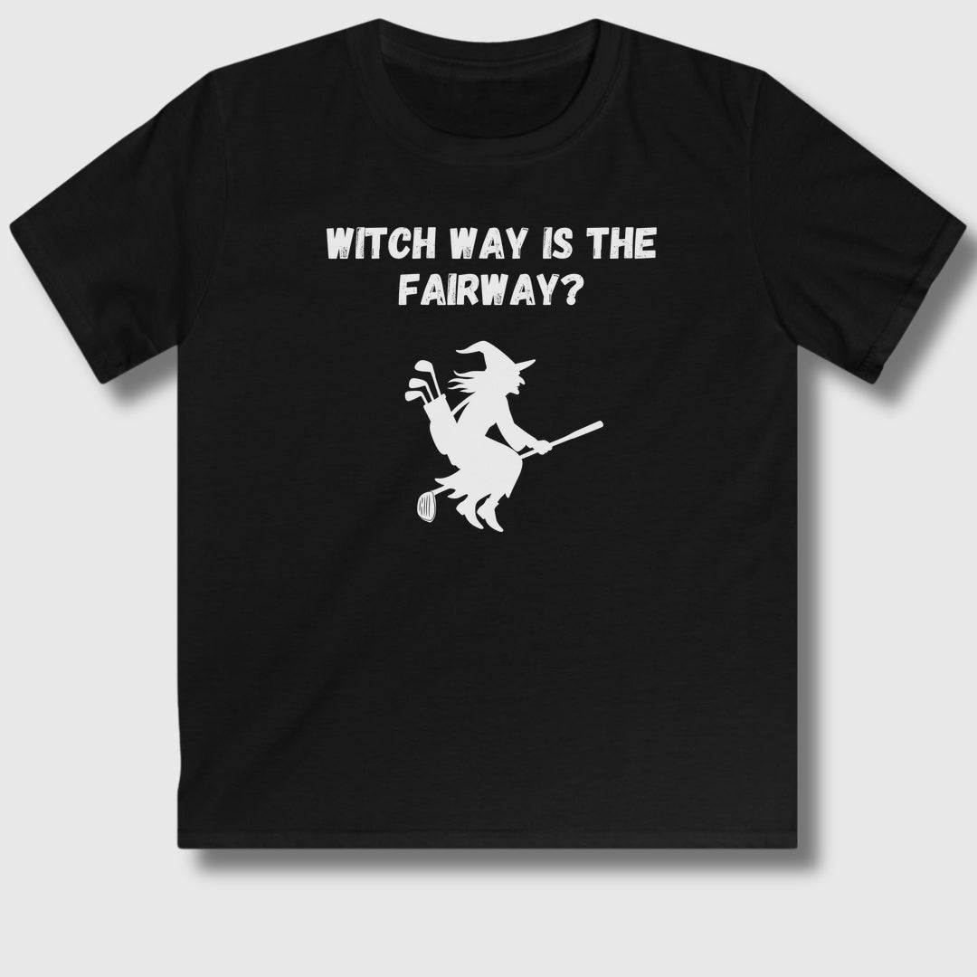 Witch Way is the Fairway - Youth Golf T-Shirt in Black