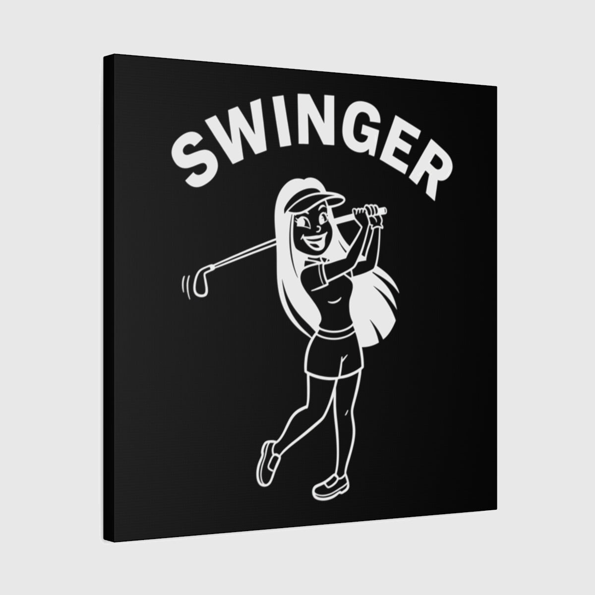 Retro Swinger Women's Golf T-Shirt - Canvas Wall Art - Black - 24×24 - front
