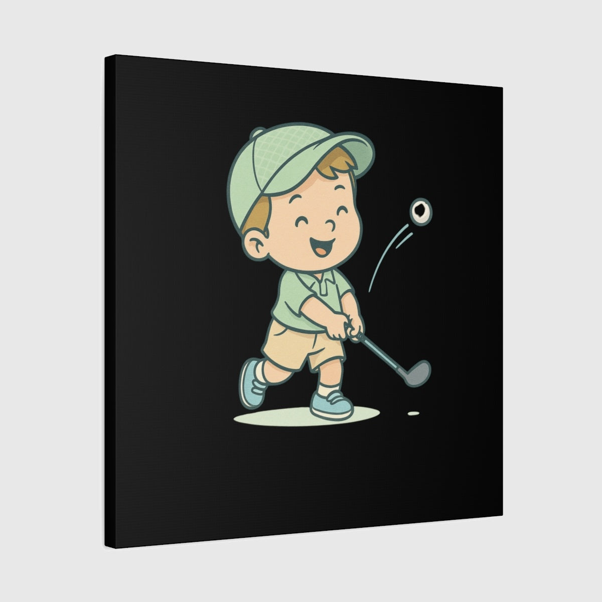 Happy Boy Golfer - Canvas Wall Art - Black - 24×24 - front