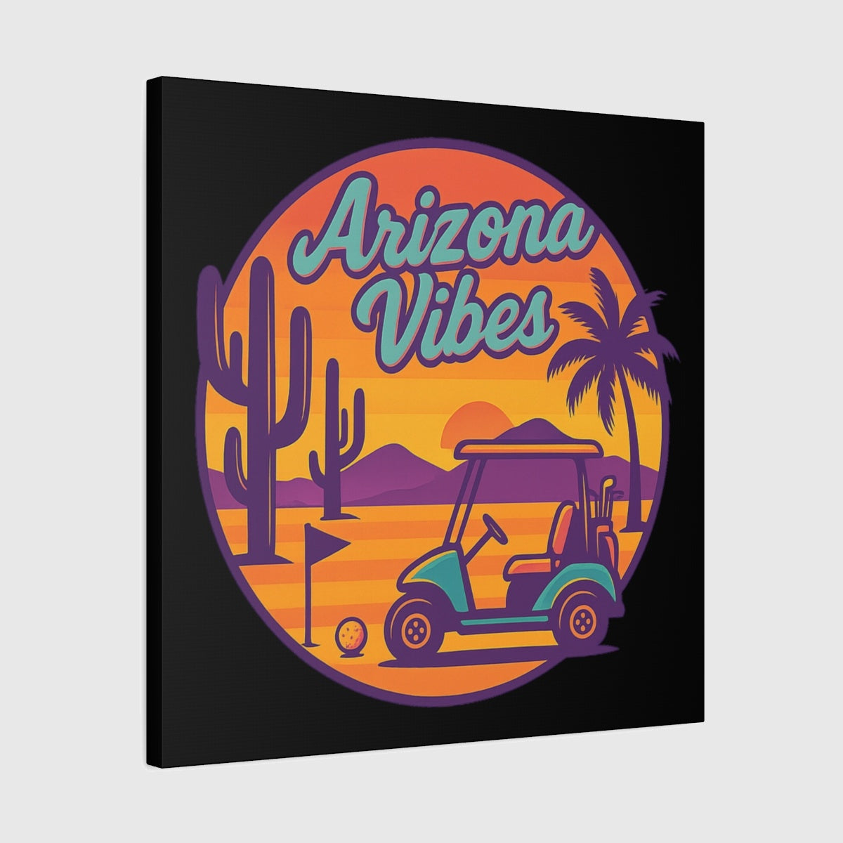 Golf Vibes - Arizona - Desert Edition Golf Destination - Canvas Wall Art - Black - 24×24 - front
