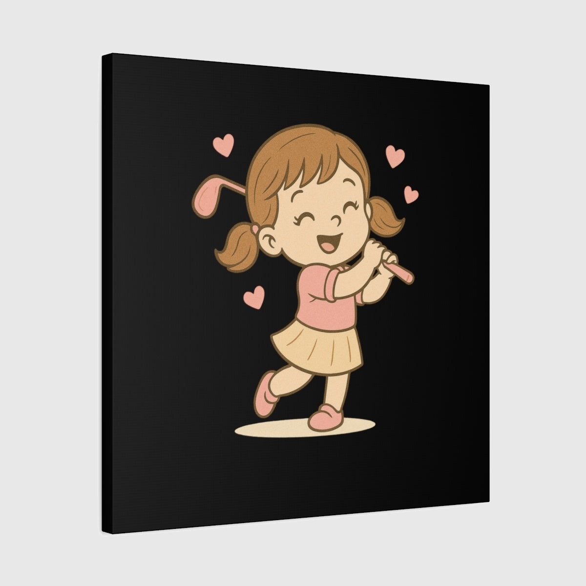 Happy Golfer Girl - Canvas Wall Art - Black - 24×24 - front