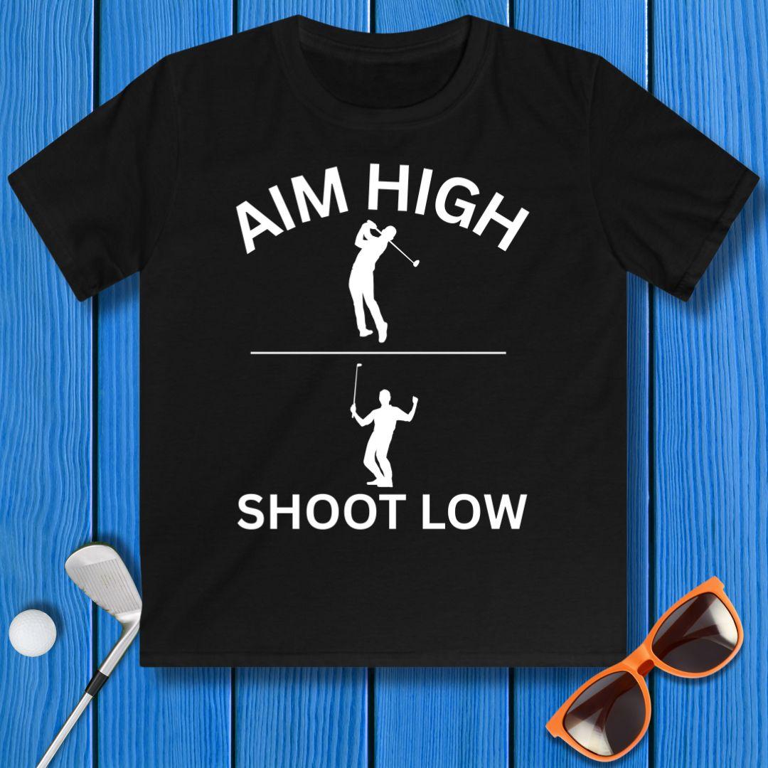 Aim High - Shoot Low - Boy - Youth in Black, great for casual wear. Find more fun golf focused products at oneforetheages.com