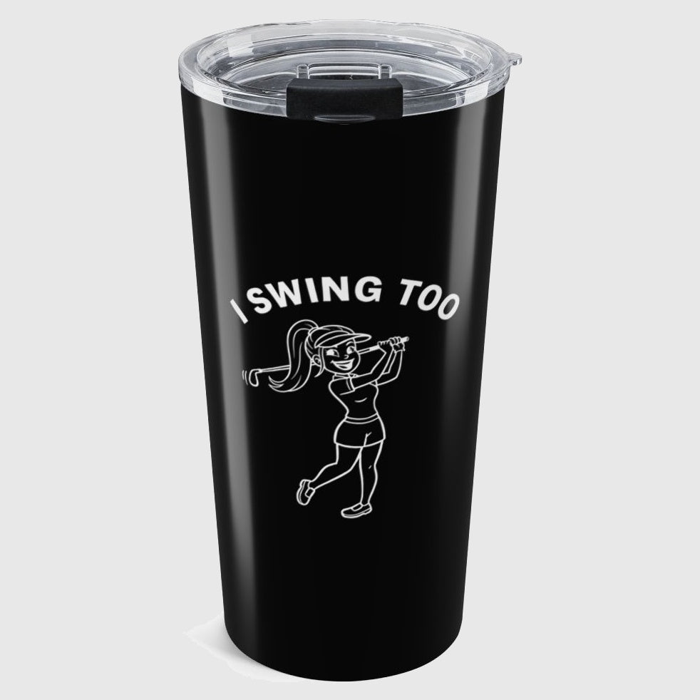 Retro I SWING TOO Women's Golf T-Shirt - 20oz Tumbler in Black