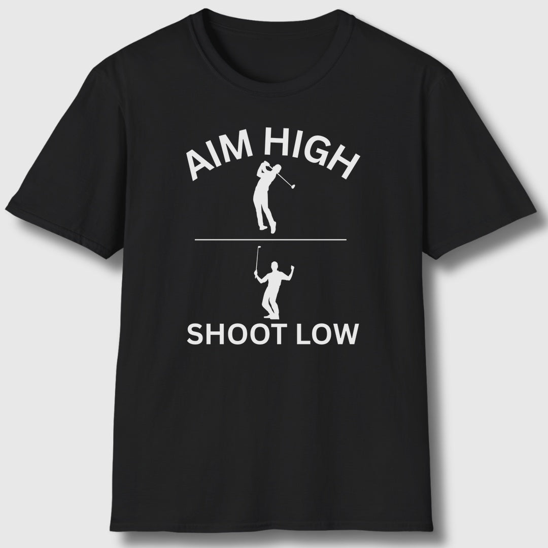 Aim High - Shoot Low (Male) - Adult Golf T-Shirt in Black