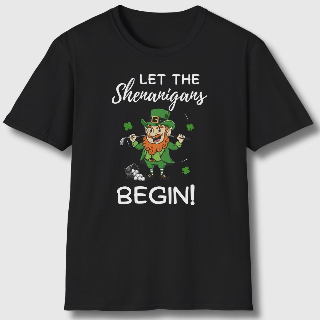 Let The Shenanigans Begin - Adult Golf T-Shirt in Black