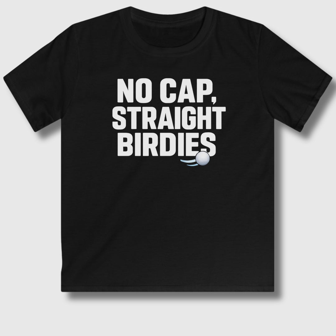 NO CAP, STRAIGHT BIRDIES - Youth Golf T-Shirt in Black