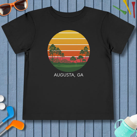 Retro Sunset - Augusta - Toddler Golf T-Shirt in Black