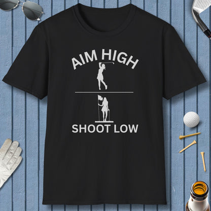 Aim High - Shoot Low (Female) - Adult Golf T-Shirt in Black