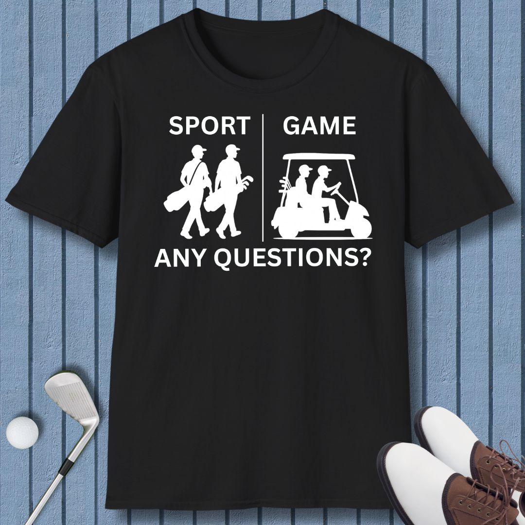 SPORT vs. GAME - Male in Black, great for casual wear. Find more fun golf focused products at oneforetheages.com