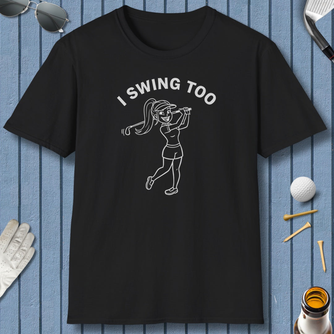 Retro I SWING TOO Women's Golf T-Shirt - Adult Golf T-Shirt in Black