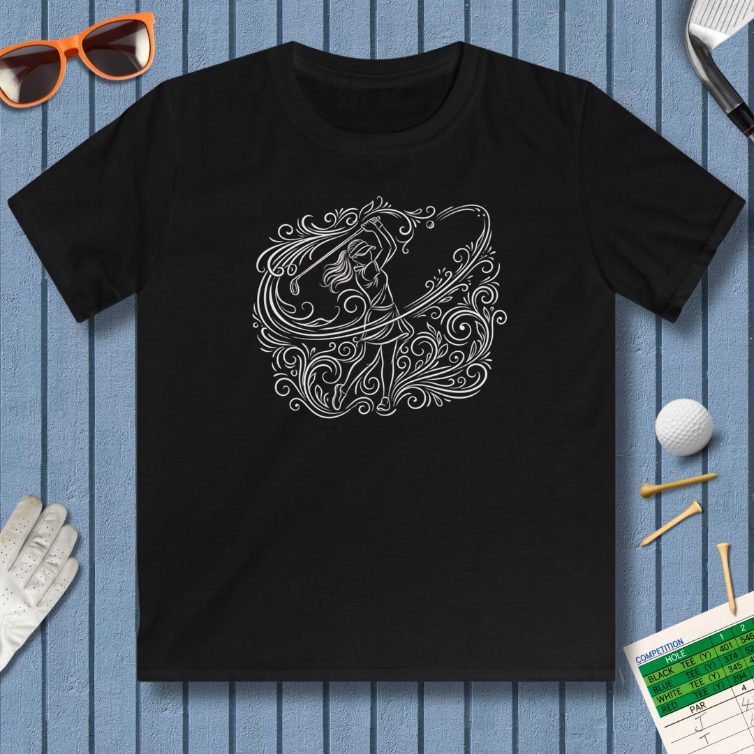 EVERY SWING TELLS A STORY - Women's Golf Vine Art - Youth Golf T-Shirt in Black