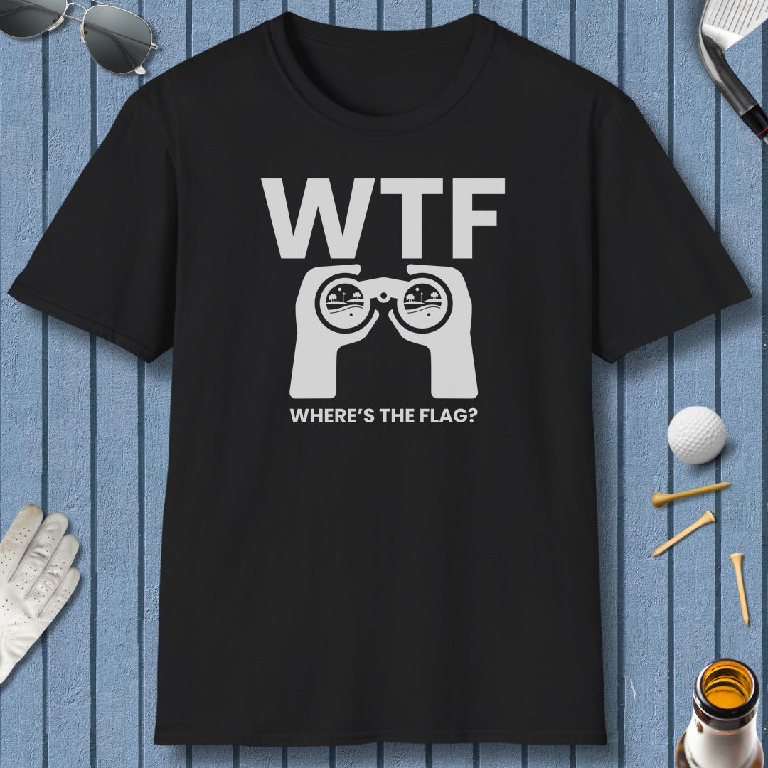 WTF - Where's the Flag - Adult Golf T-Shirt in Black