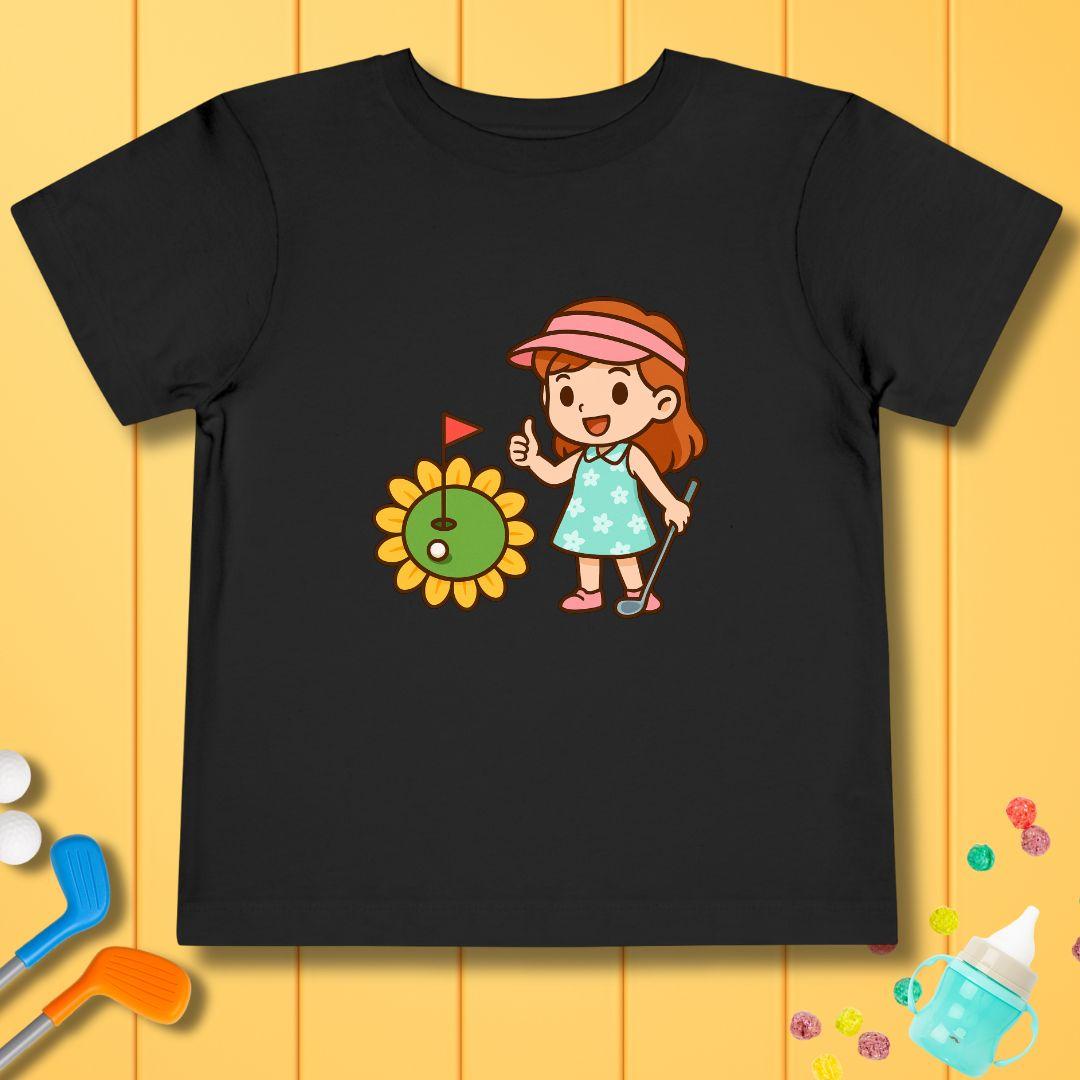 Sunflower Green - Girls Toddler T-Shirt in Black, great for casual wear. Find more fun golf focused products at oneforetheages.com