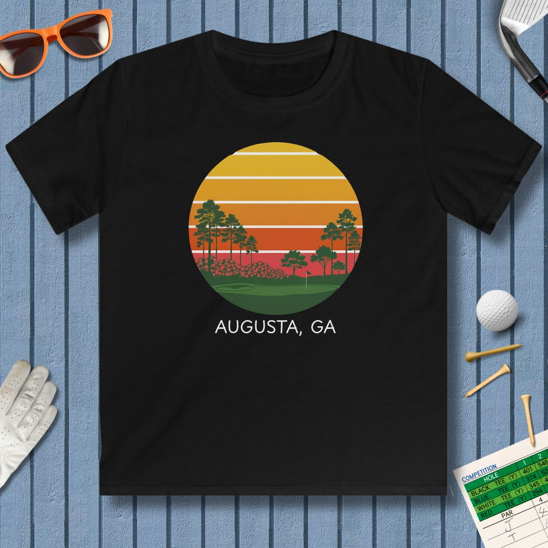 Retro Sunset - Augusta - Youth Golf T-Shirt in Black