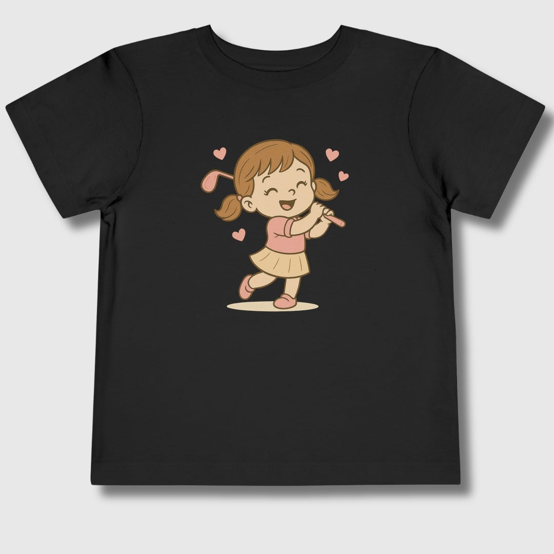 Happy Golfer Girl - Toddler Golf T-Shirt in Black
