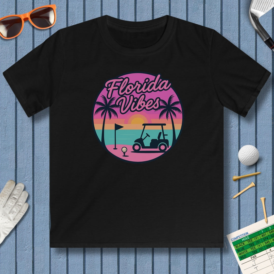 Golf Vibes - Florida Sunshine Edition - Youth Golf T-Shirt in Black