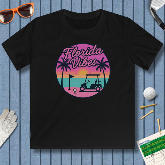 Golf Vibes - Florida Sunshine Edition - Youth Golf T-Shirt in Black
