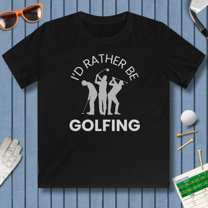 I'd Rather Be Golfing - Youth Golf T-Shirt in Black