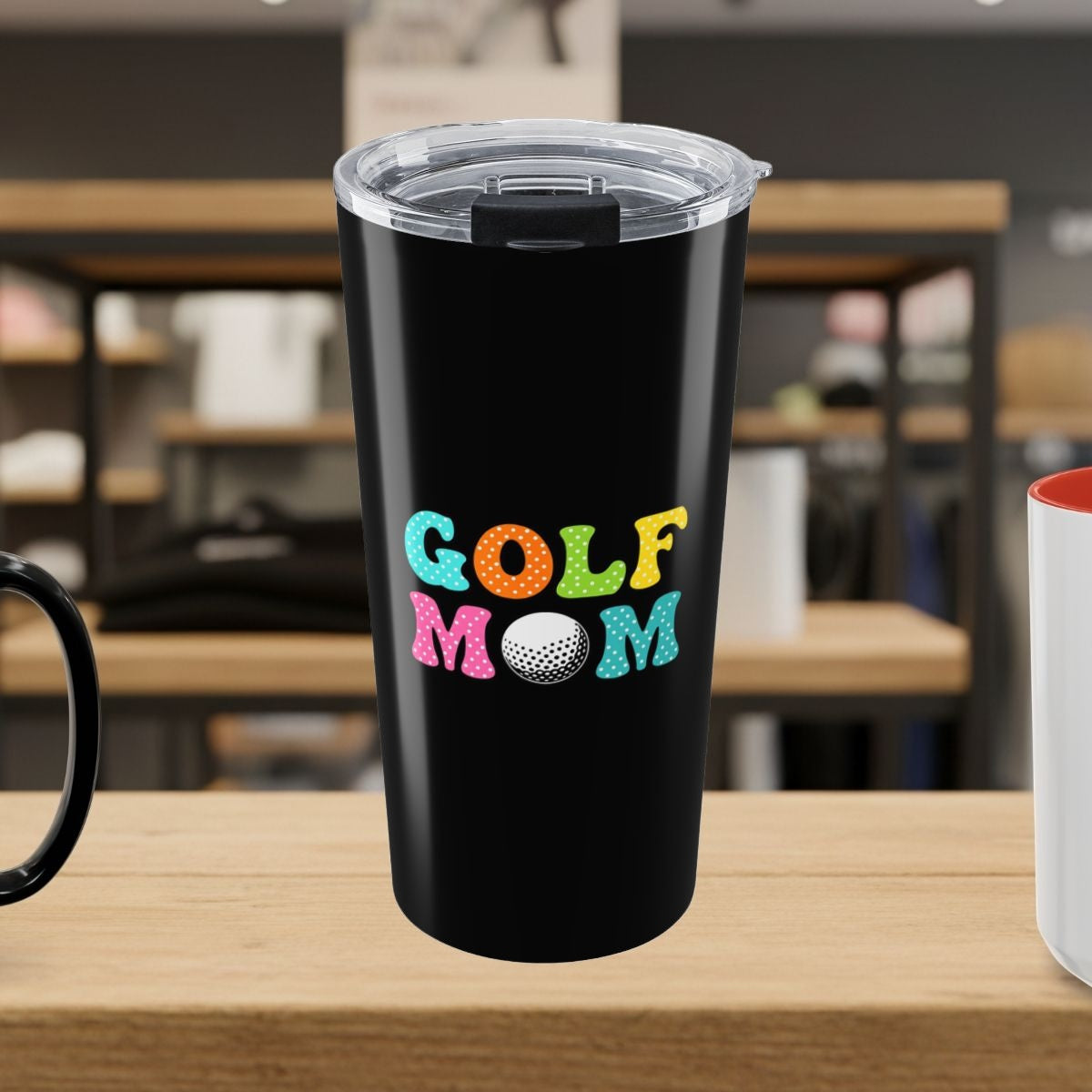 BUBBLY GOLF MOM, Polka Dot Pop - 20oz Tumbler in Black