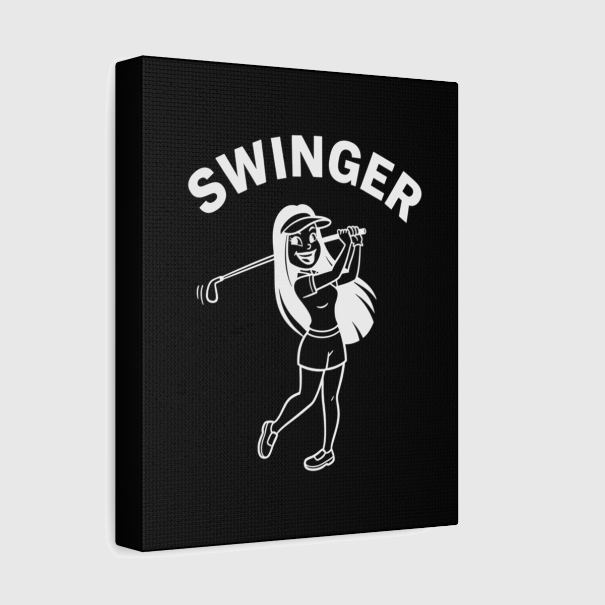 Retro Swinger Women's Golf T-Shirt - Canvas Wall Art - Black - 8×10 - front