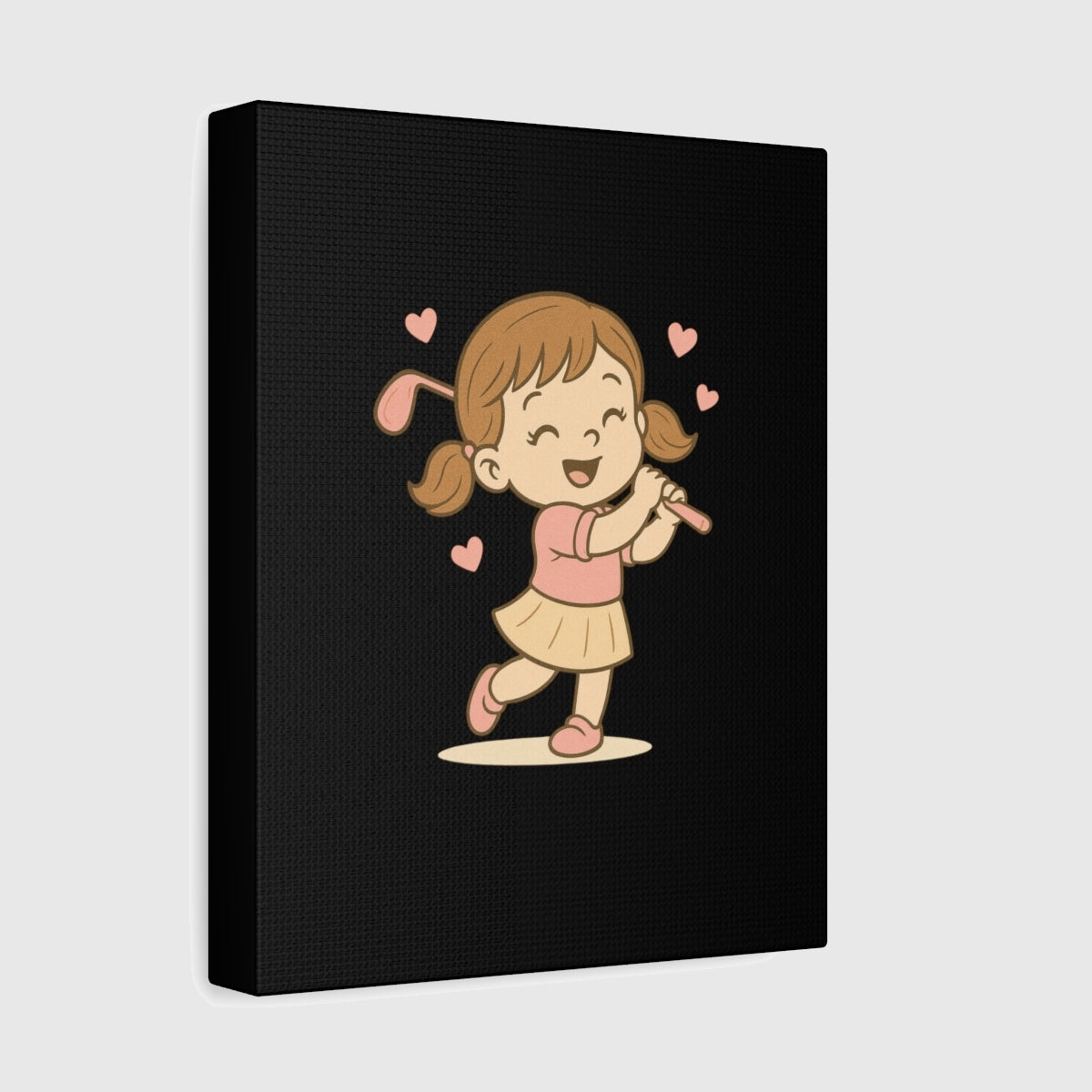 Happy Golfer Girl - Canvas Wall Art - Black - 8×10 - front