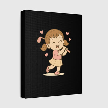 Happy Golfer Girl - Canvas Wall Art - Black - 8×10 - front