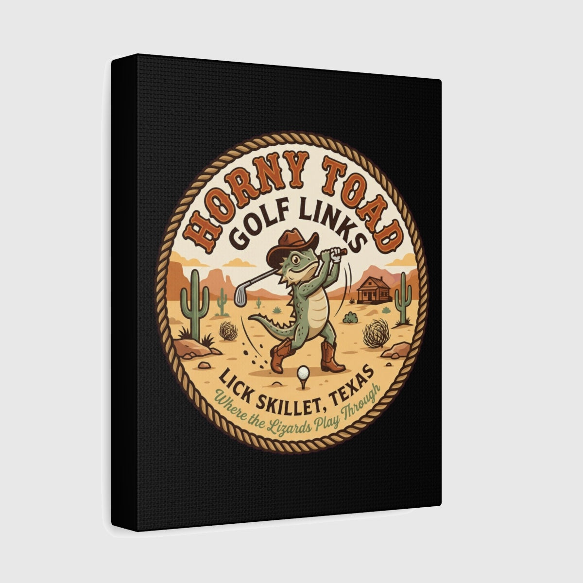 Horny Toad Golf Links - Lick Skillet, Texas - Canvas Wall Art - Black - 8×10 - front