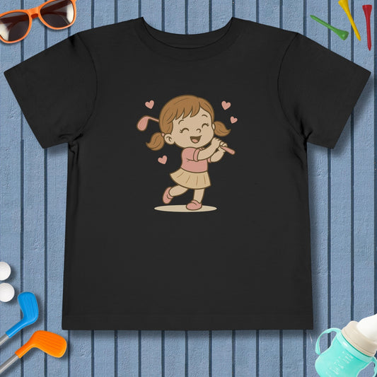 Happy Golfer Girl - Toddler Golf T-Shirt in Black