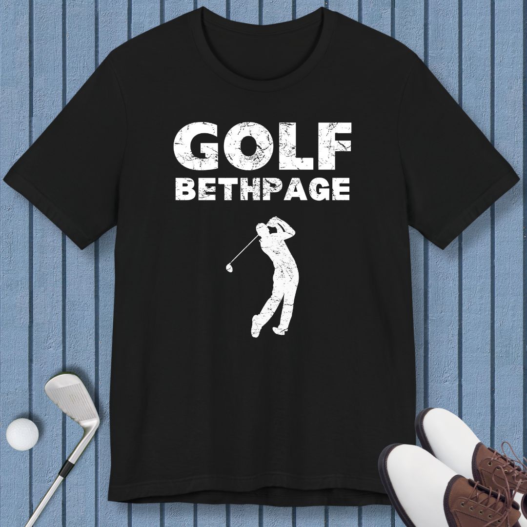 Golf Bethpage - Male T-shirt in Black, great for casual wear. Find more fun golf focused products at oneforetheages.com