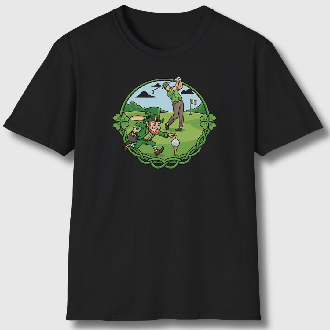 The Leprechaun Stole My Ball! - Adult Golf T-Shirt in Black