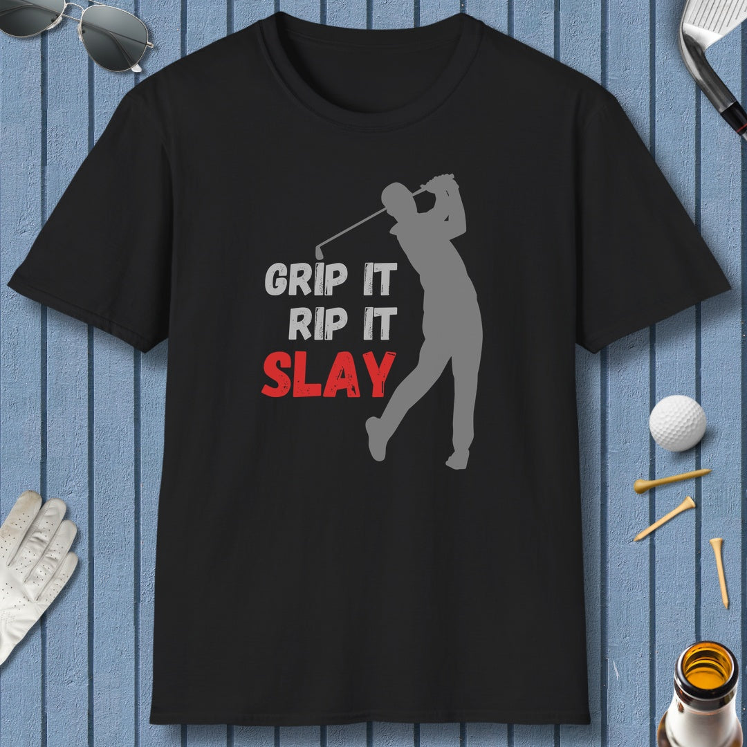 GRIP IT, RIP IT, SLAY (Male) - Adult Golf T-Shirt in Black