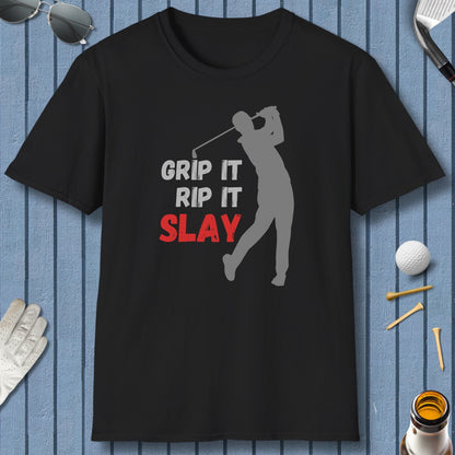 GRIP IT, RIP IT, SLAY (Male) - Adult Golf T-Shirt in Black
