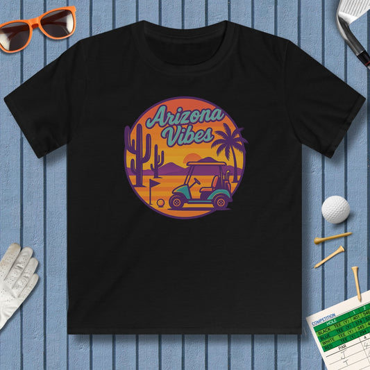 Golf Vibes - Arizona - Desert Edition Golf Destination - Youth Golf T-Shirt in Black
