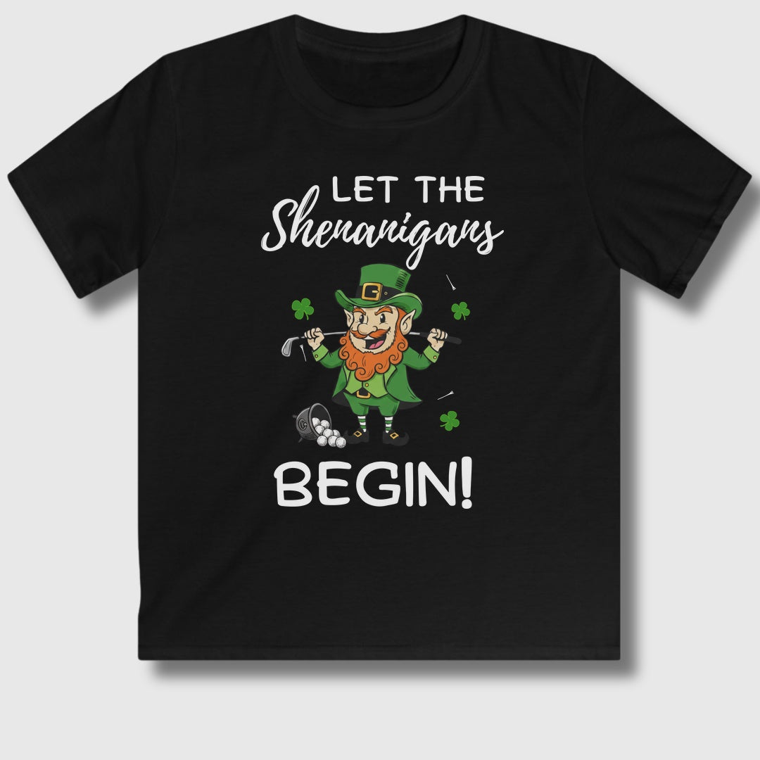 Let The Shenanigans Begin - Youth Golf T-Shirt in Black