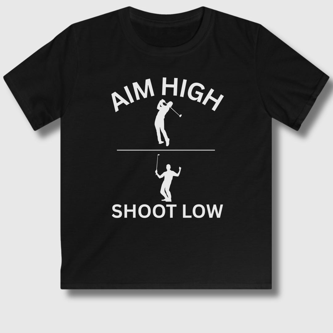 Aim High - Shoot Low (Male) - Youth Golf T-Shirt in Black