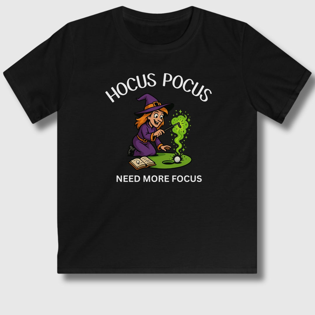 Hocus Pocus, Need More Focus - Youth Golf T-Shirt in Black
