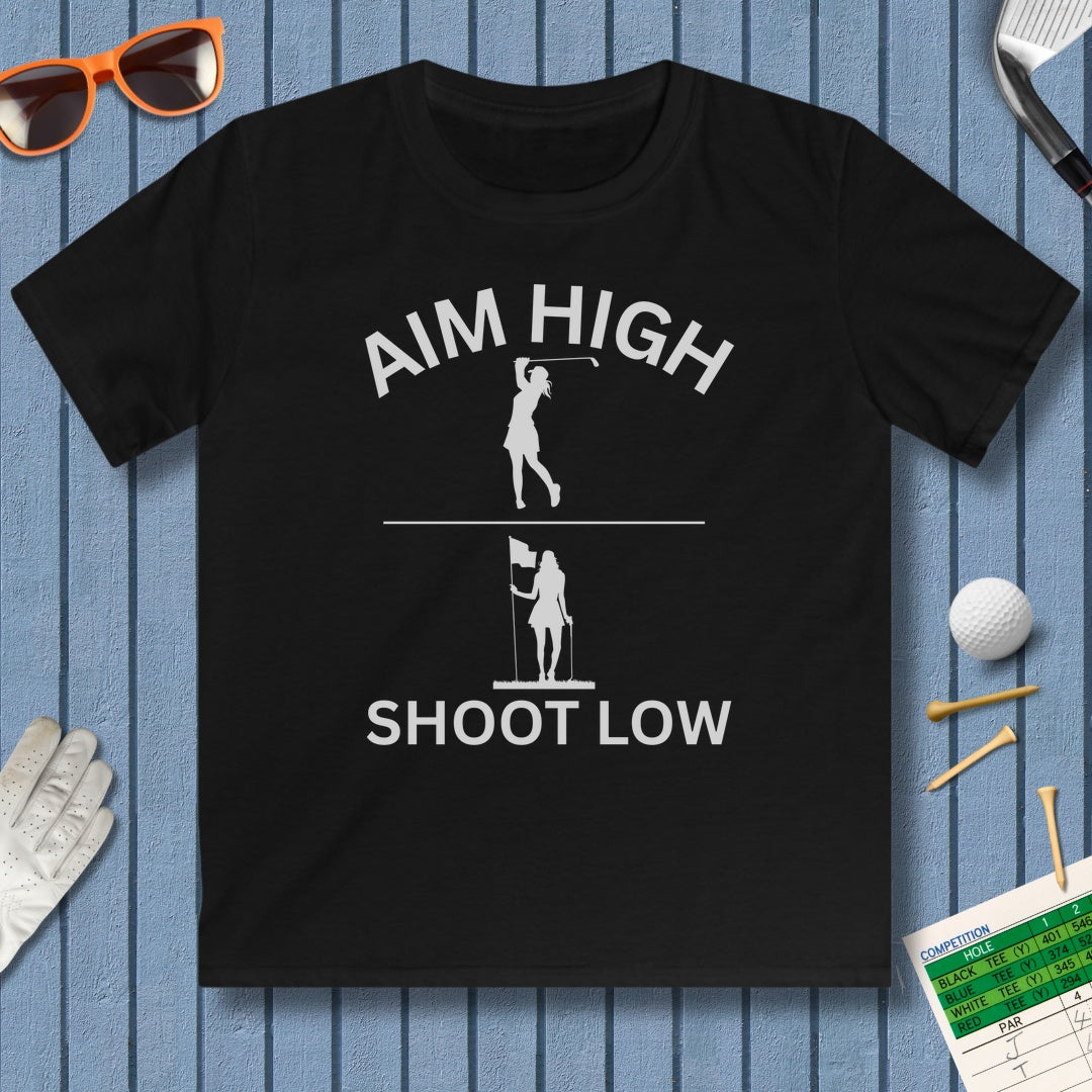 Aim High - Shoot Low (Female) - Youth Golf T-Shirt in Black