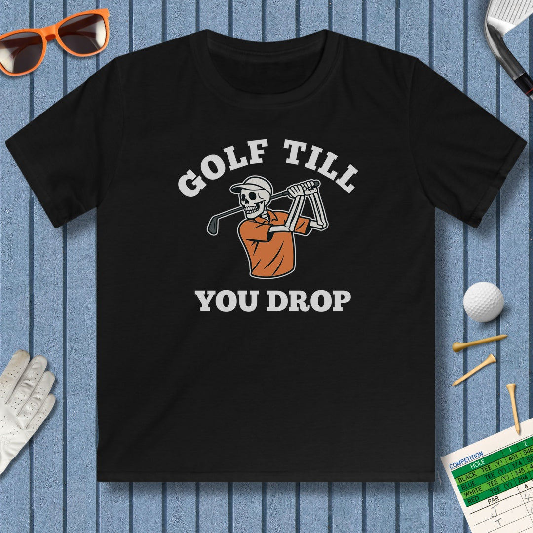 Golf Till You Drop - Youth Golf T-Shirt in Black