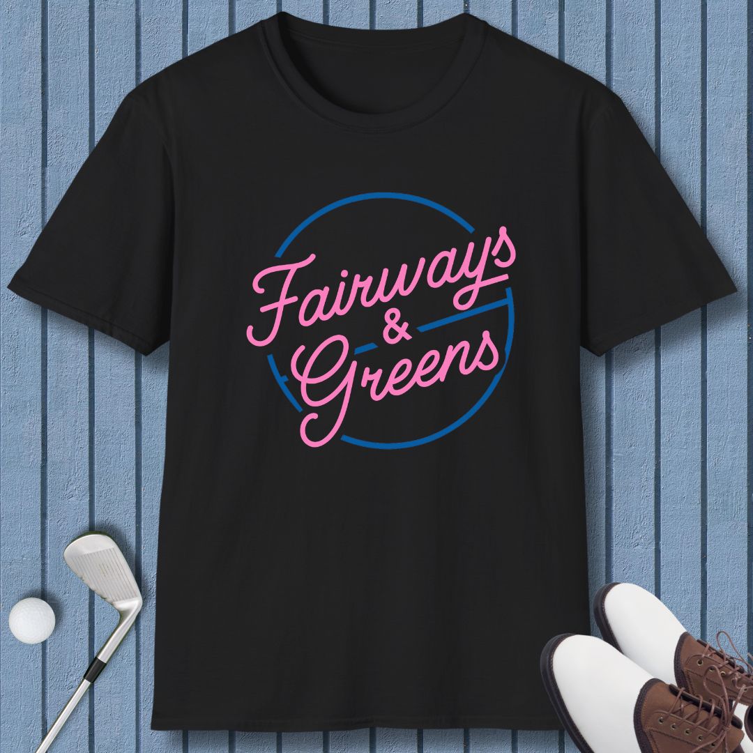 Fairways & Greens - T-shirt in Black, great for casual wear. Find more fun golf focused products at oneforetheages.com