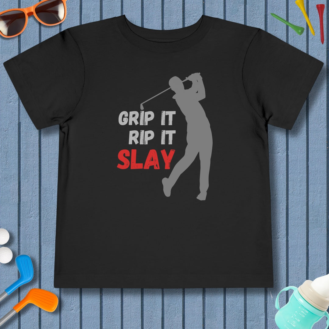 GRIP IT, RIP IT, SLAY (Male) - Toddler Golf T-Shirt in Black