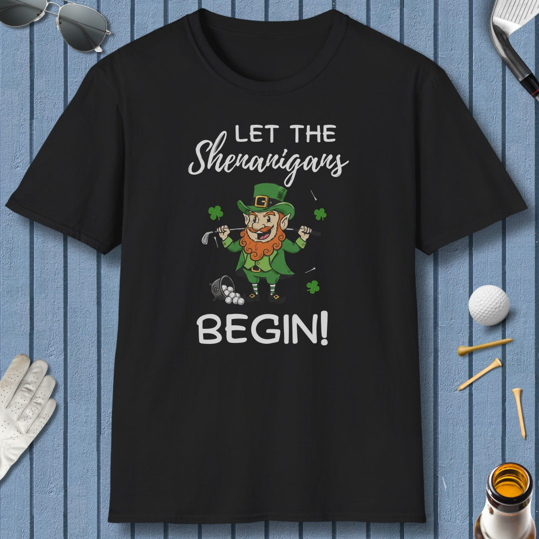 Let The Shenanigans Begin - Adult Golf T-Shirt in Black