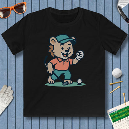 Fist Pumping Lion - Youth Golf T-Shirt in Black