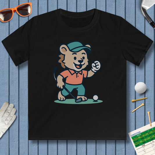 Fist Pumping Lion - Youth Golf T-Shirt in Black