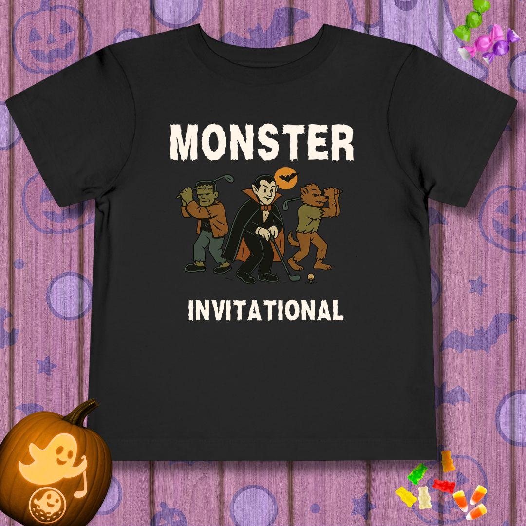 Monster Invitational - Toddler Halloween T-shirt in Black, great for casual wear. Find more fun golf focused products at oneforetheages.com