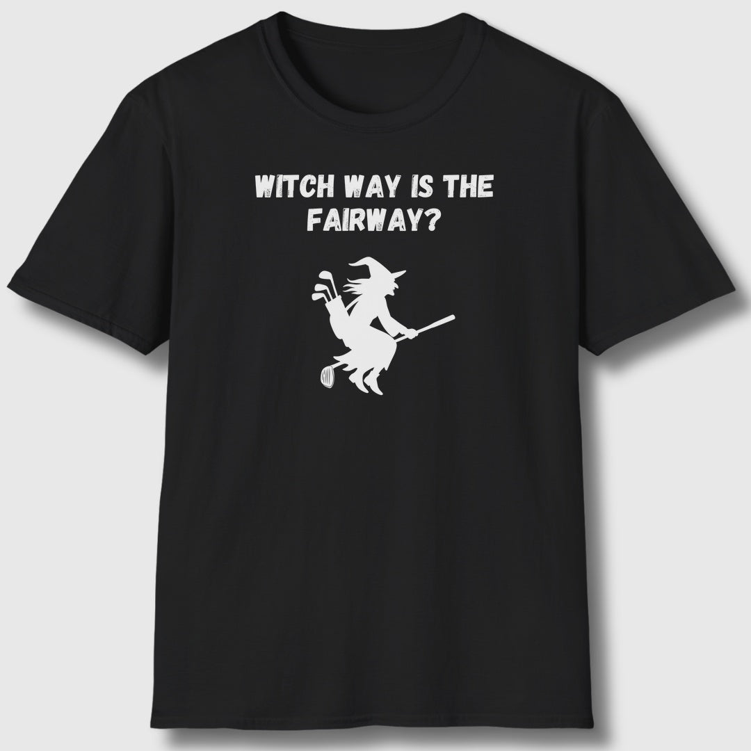 Witch Way is the Fairway - Adult Golf T-Shirt in Black