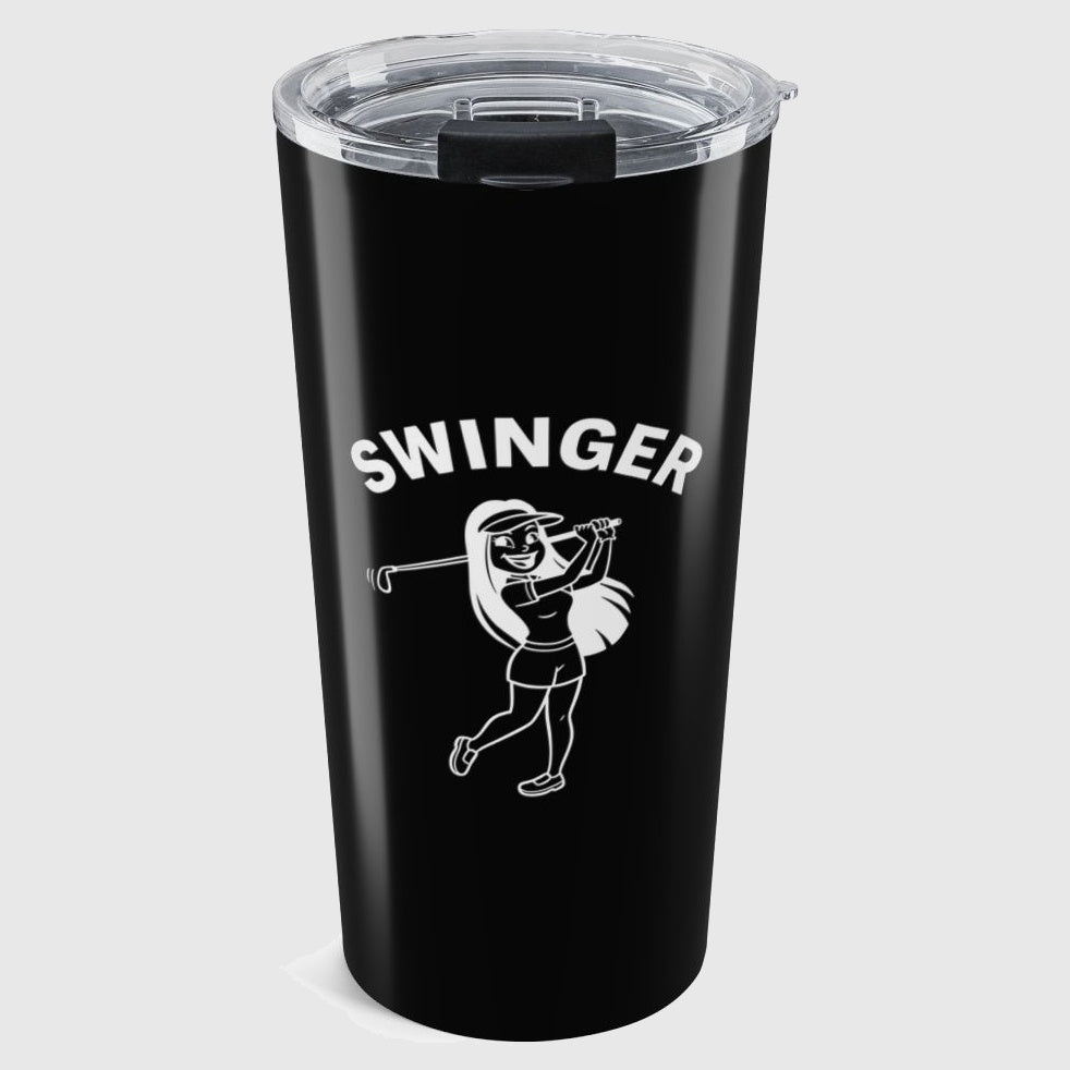 Retro Swinger Women's Golf T-Shirt - 20oz Tumbler in Black