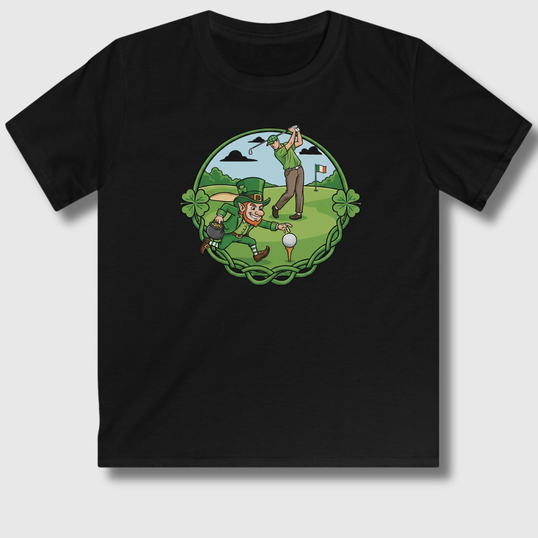 The Leprechaun Stole My Ball! - Youth Golf T-Shirt in Black