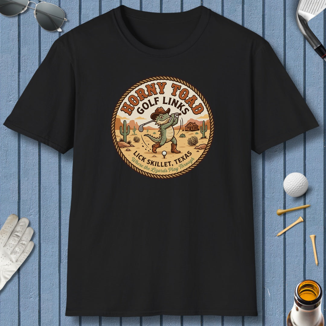 Horny Toad Golf Links - Lick Skillet, Texas - Adult Golf T-Shirt in Black