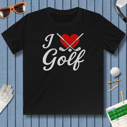 I Love Golf - Youth Golf T-Shirt in Black